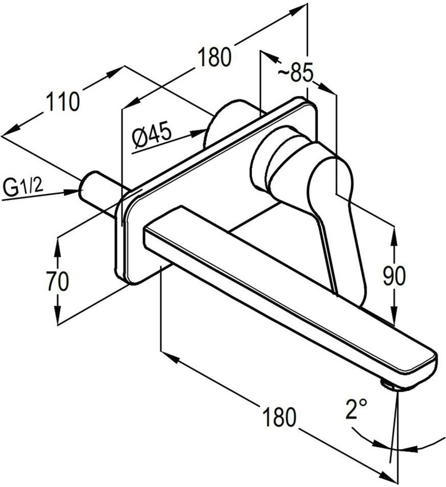 KLUDI RAK PEAK concealed 2holes wallmounted basin mixer trim set